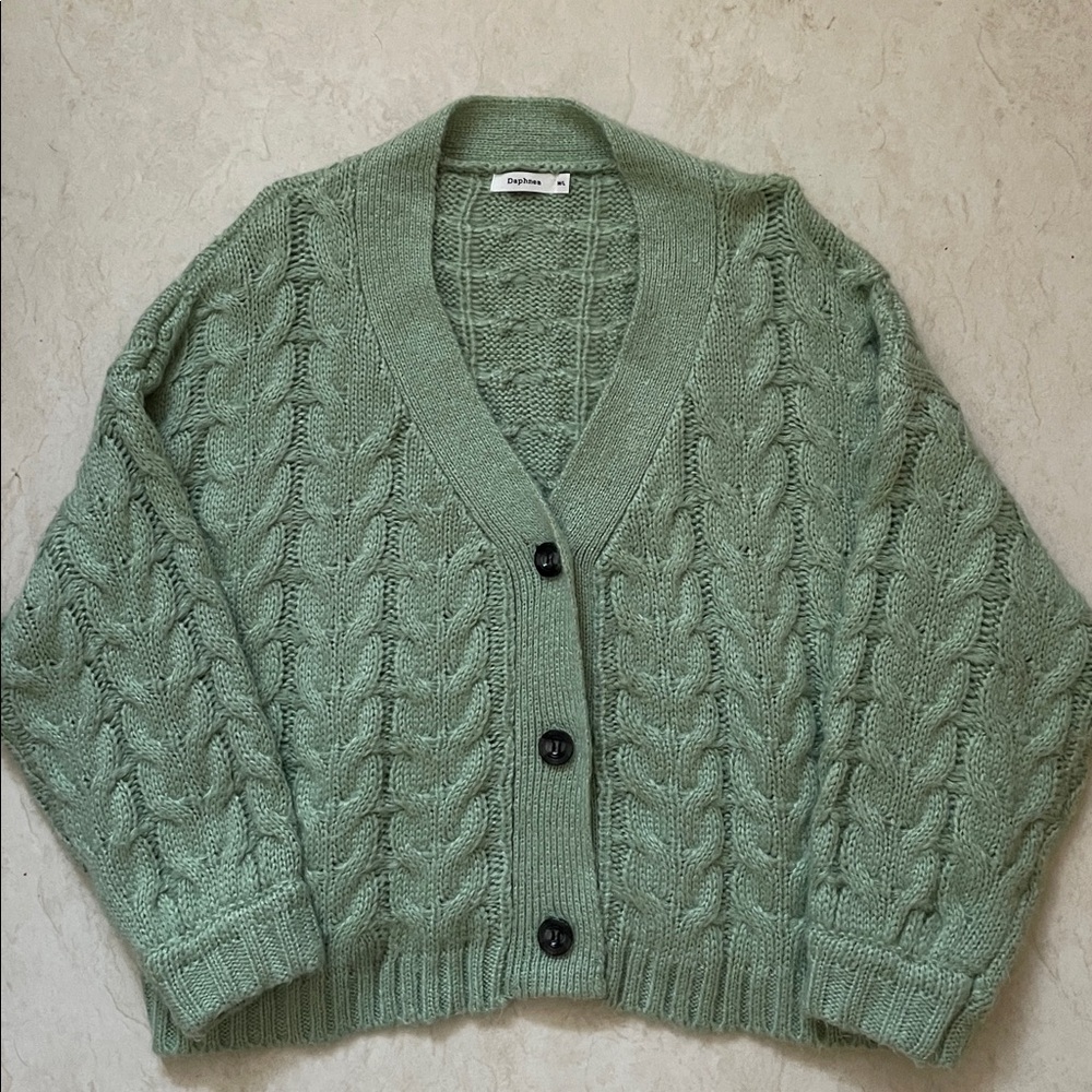 🧚‍♀️💚 DAPHNEA PARIS Cable Knit Cardigan Sage Green M/L
